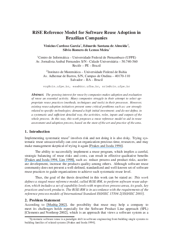 (PDF) RiSE Reference Model for Software Reuse Adoption in Brazilian ...