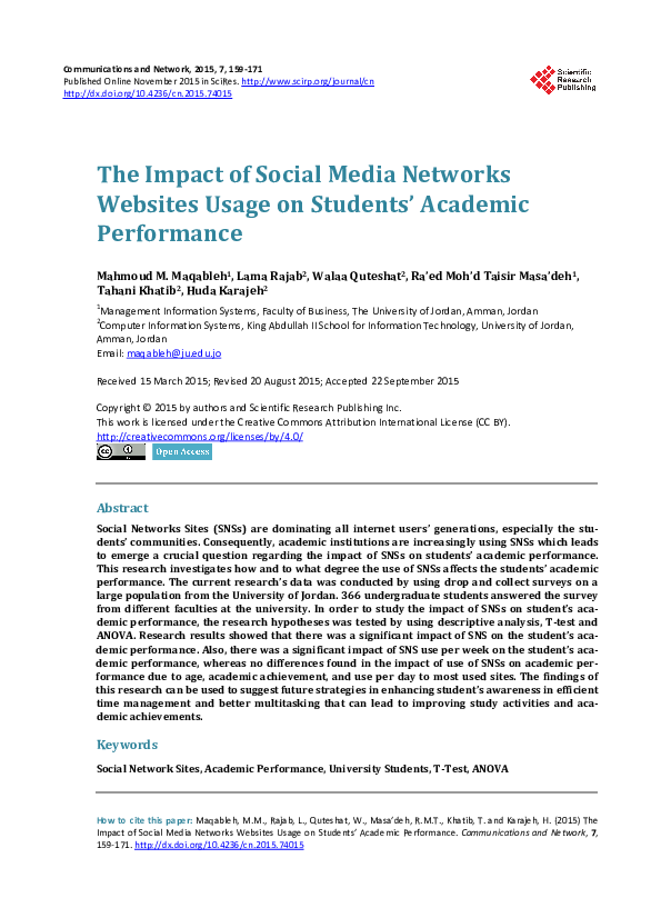 Pdf The Impact Of Social Media Networks Websites Usage On Students Pdf The Impact Of Social Media Networks Websites Usage On Students