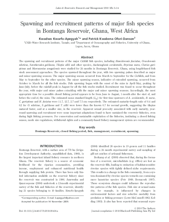(PDF) Spawning and recruitment patterns of major fish species in