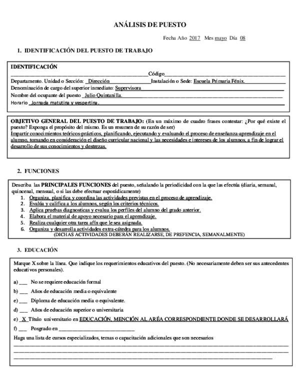 (PDF) ANÁLISIS DE PUESTO (Docente) Nicole