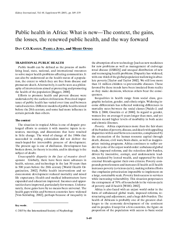 (PDF) Public health in Africa: What is new-The context, the gains, the ...