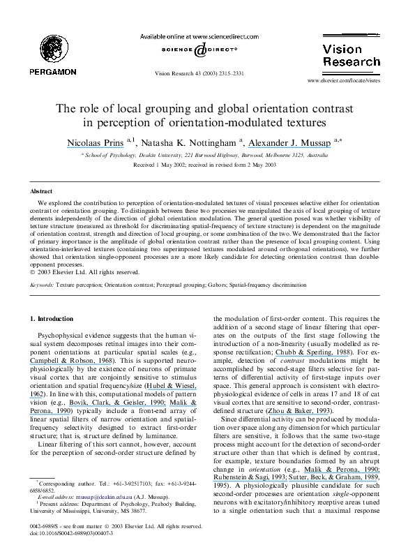 (PDF) The role of local grouping and global orientation contrast in ...