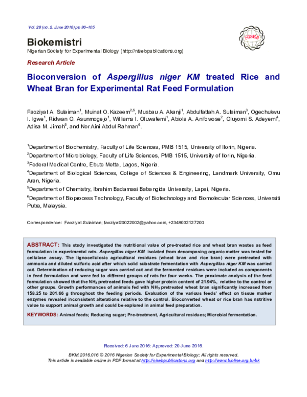 Gallery Detail: Pdf Bioconversion Of Aspergillus Niger Km Treated Rice And Wheat