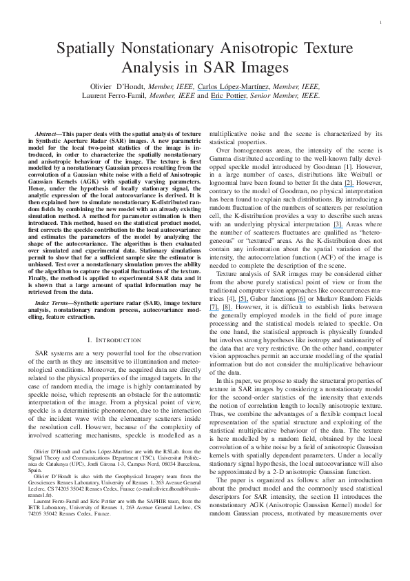 Anisotropic Texture Analysis In Images Reference: Pdf Spatially Nonstationary Anisotropic Texture Analysis In Sar Images