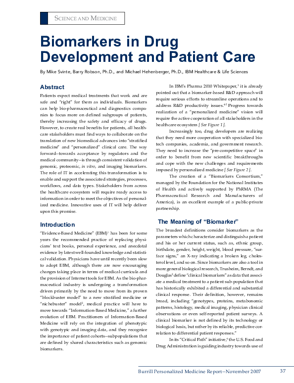 (PDF) Biomarkers in Drug Dvelopment and Patient Care