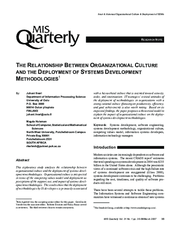 (PDF) The relationship between organizational culture and the ...