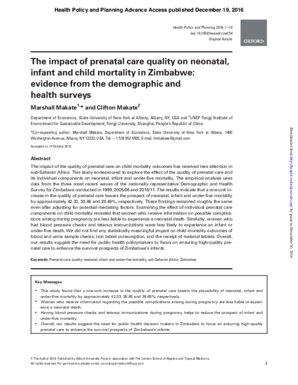 (PDF) The impact of prenatal care quality on neonatal, infant and child ...