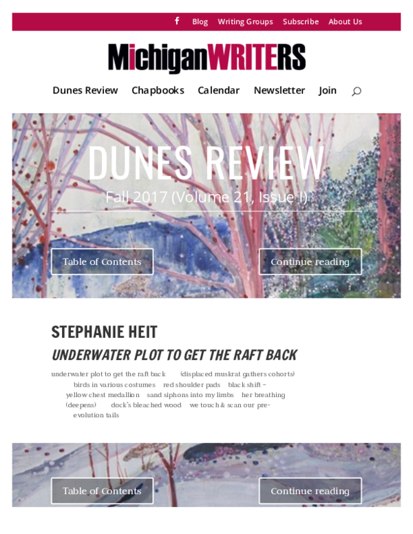 (PDF) "underwater plot to get the raft back" poetry in Dunes Review