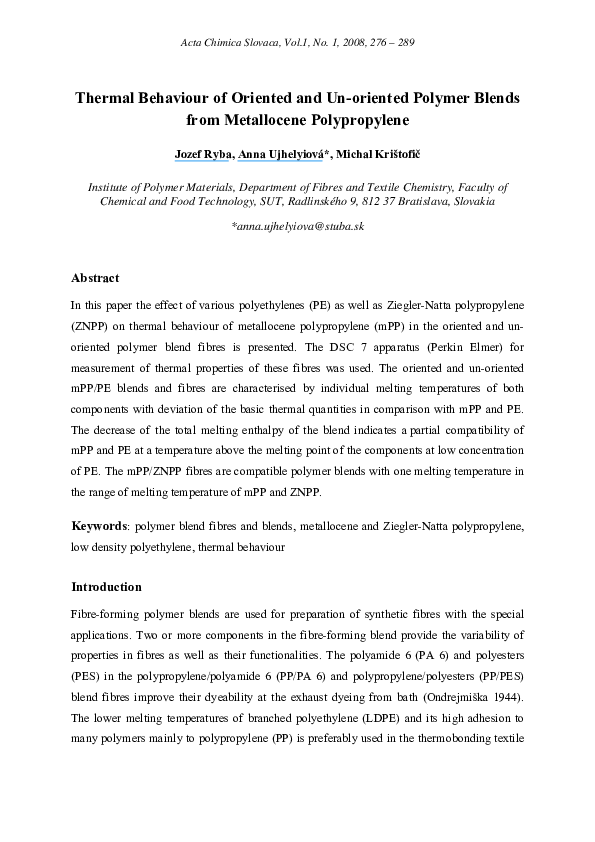 (PDF) Thermal Behavior of mPP/PE Polymer Blends