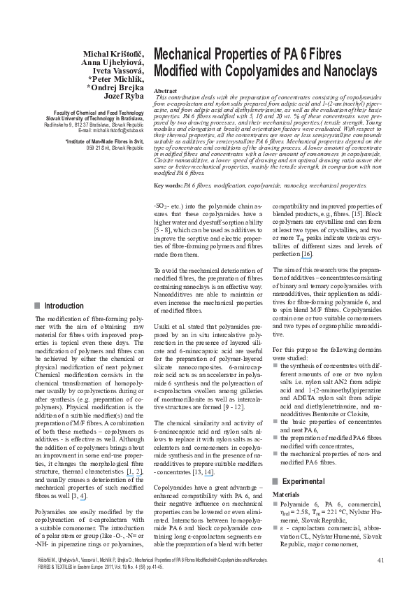 (PDF) Mechanical Properties of PA 6 Fibres Modified with Copolyamides ...