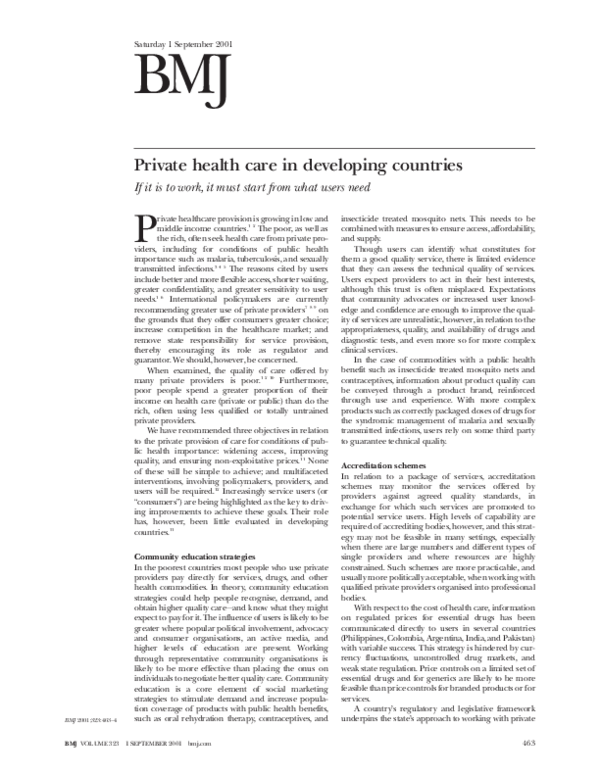 (PDF) Private health care in developing countries