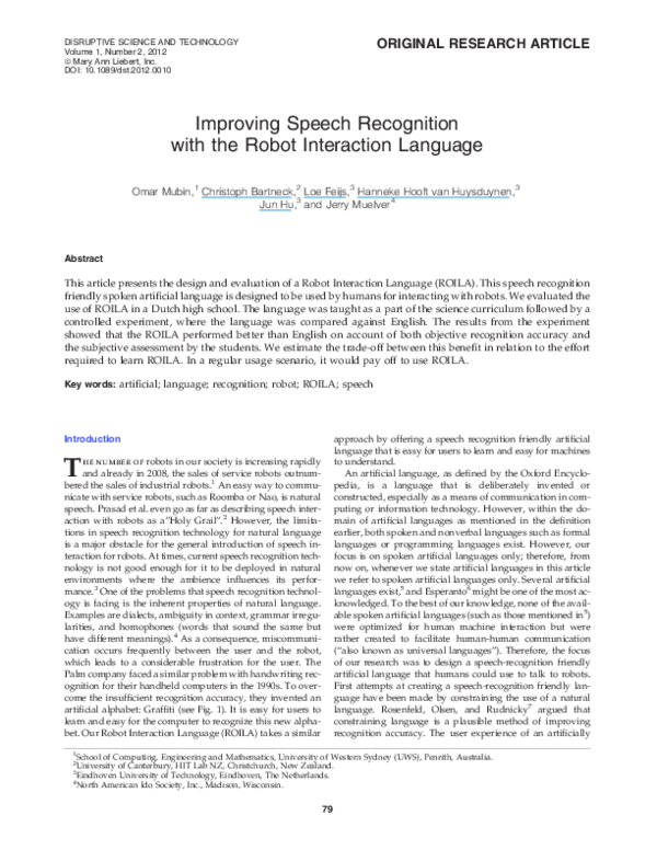 (PDF) Improving Speech Recognition with the Robot Interaction Language