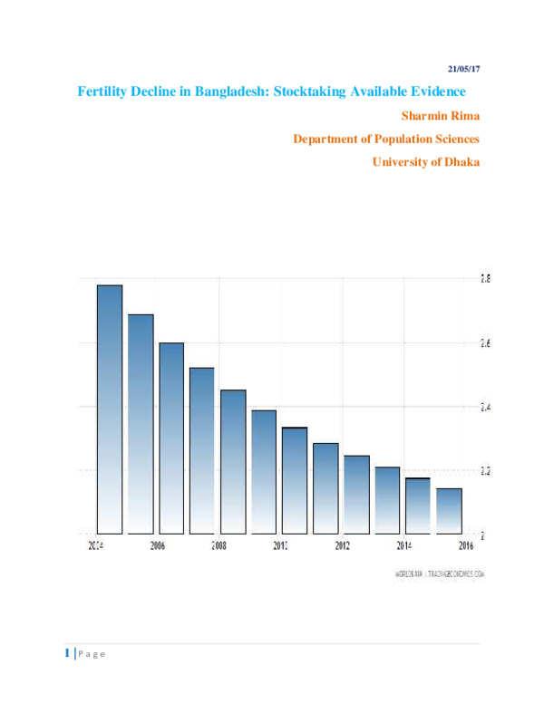 (PDF) Fertility Decline in Bangladesh Stocktaking Available Evidence
