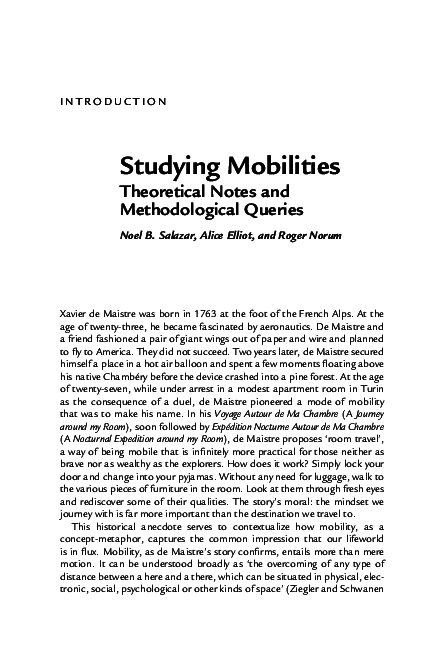 (PDF) Studying mobilities: Theoretical notes and methodological queries
