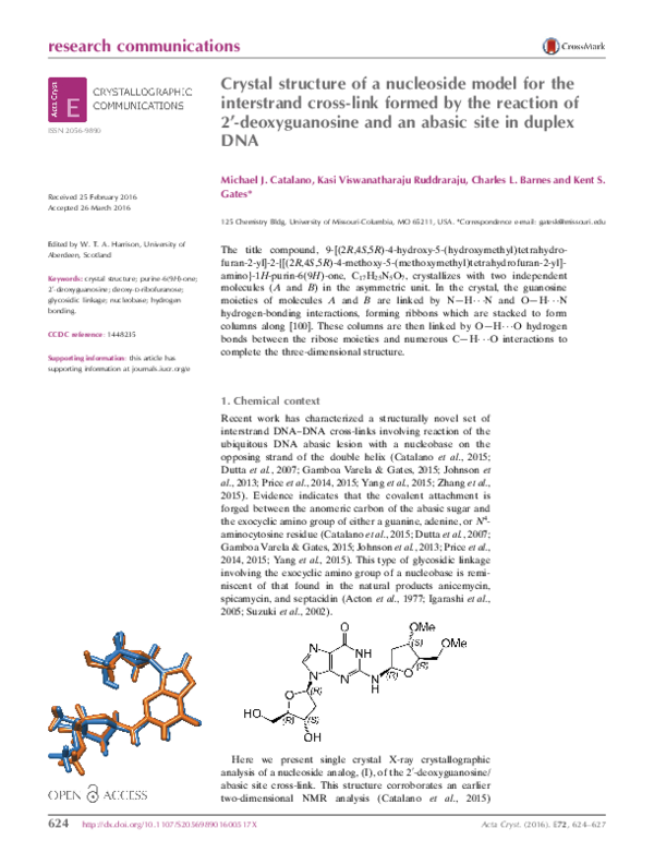 (PDF) Crystal structure of a nucleoside model for the interstrand cross ...