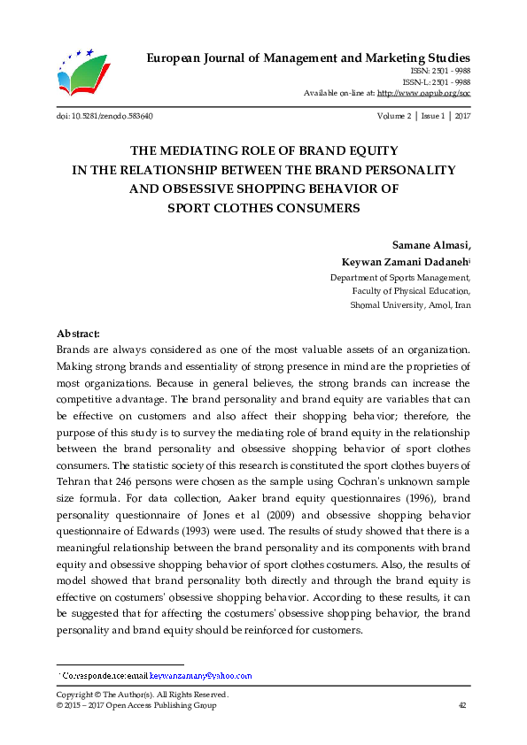 (PDF) THE MEDIATING ROLE OF BRAND EQUITY IN THE RELATIONSHIP BETWEEN ...