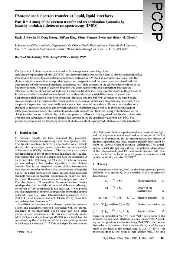 (PDF) Photoinduced Electron Transfer at Liquid/Liquid Interfaces. 2. A ...