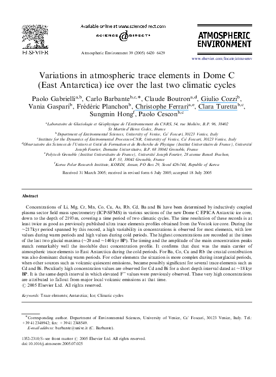 (PDF) Variations in atmospheric trace elements in Dome C (East ...