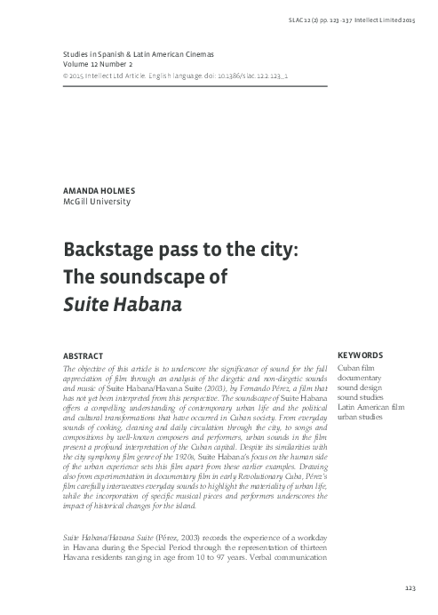 Pdf Backstage Pass To The City The Soundscape Of Suite Habana Amanda Holmes Academia Edu