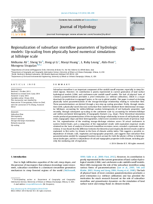 (PDF) Regionalization of subsurface stormflow parameters of hydrologic ...