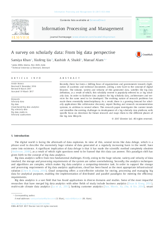 (PDF) Information Processing and Management A survey on scholarly data ...