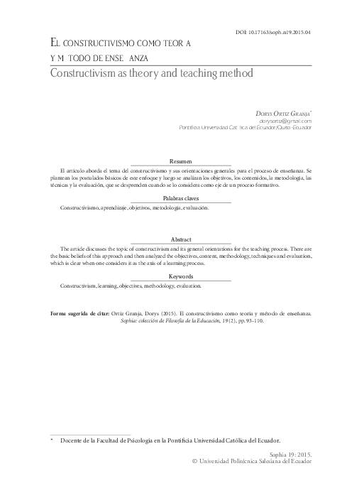 (PDF) El constructivismo como teoría y método de enseñanza