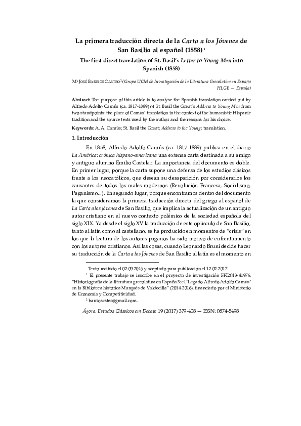 (PDF) La primera traducción directa de la Carta a los Jóvenes de San