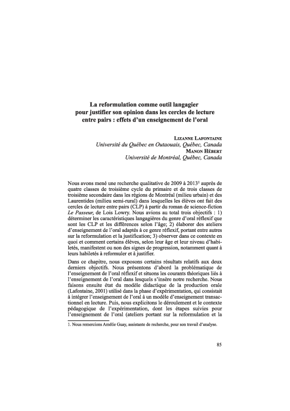 (PDF) La reformulation comme outil langagier pour justifier son opinion ...