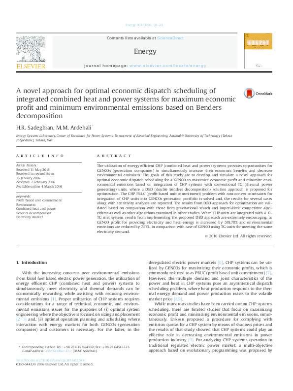 (PDF) A novel approach for optimal economic dispatch scheduling of ...