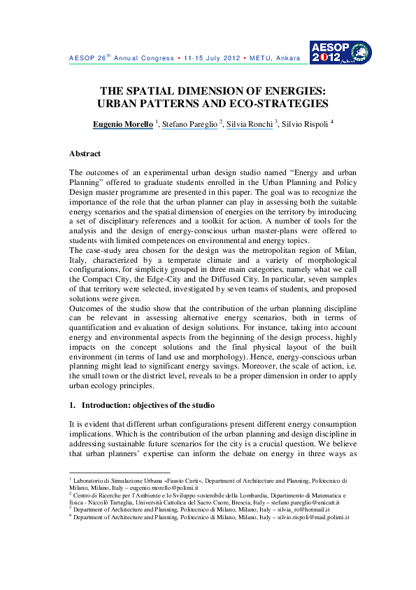 (PDF) The Spatial Dimension of Energies: Urban Patterns and Energy ...