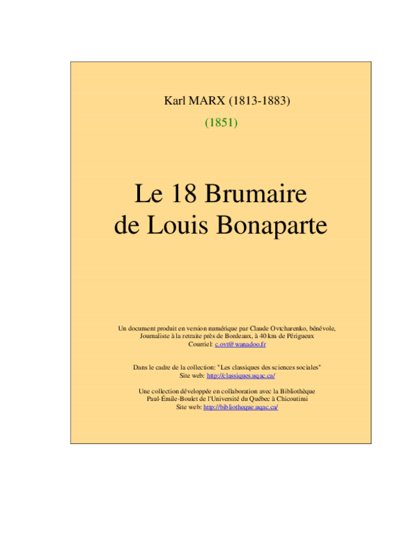 (PDF) Le 18 Brumaire de Louis Bonaparte 1851 Mohamed Saadi Academia.edu