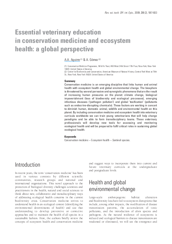 (PDF) Essential veterinary education in conservation medicine and