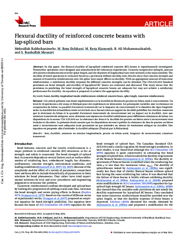 (PDF) Flexural ductility of reinforced concrete beams with lap-spliced bars