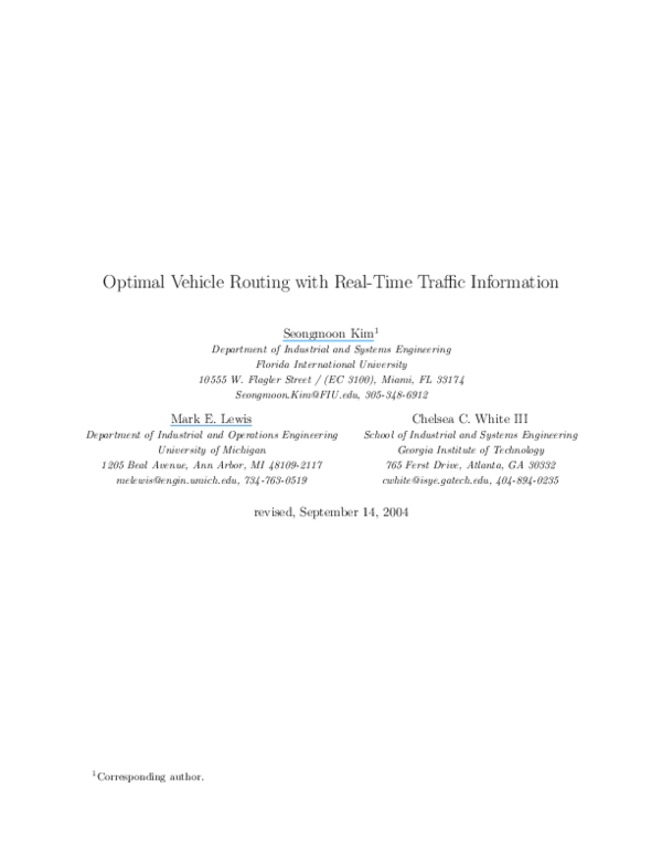 (PDF) Optimal Vehicle Routing With Real-Time Traffic Information