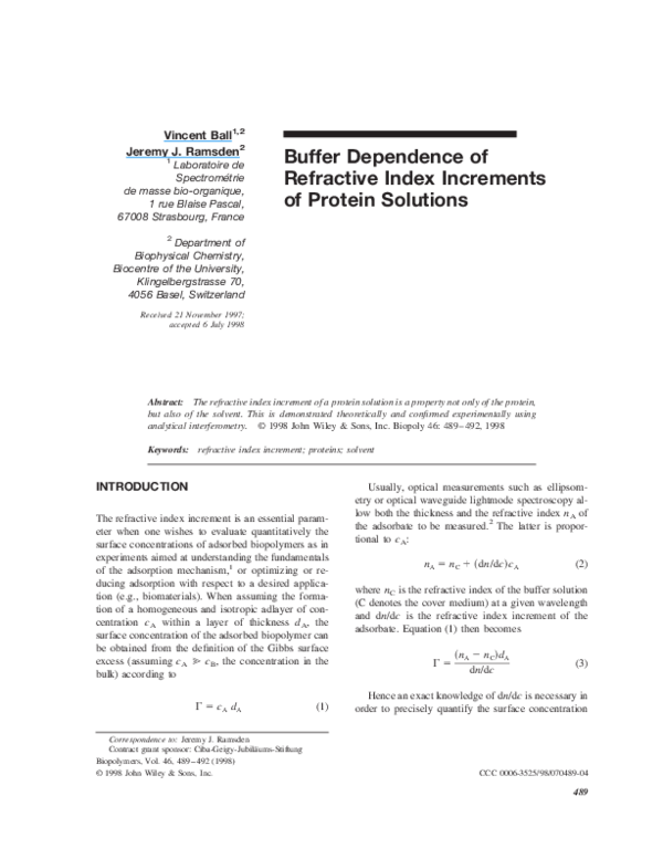 (PDF) Buffer dependence of refractive index increments of protein solutions