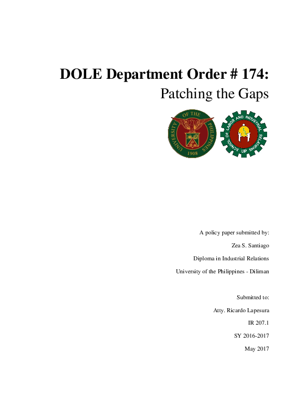 PDF) DOLE Department Order # 174: Patching the Gaps