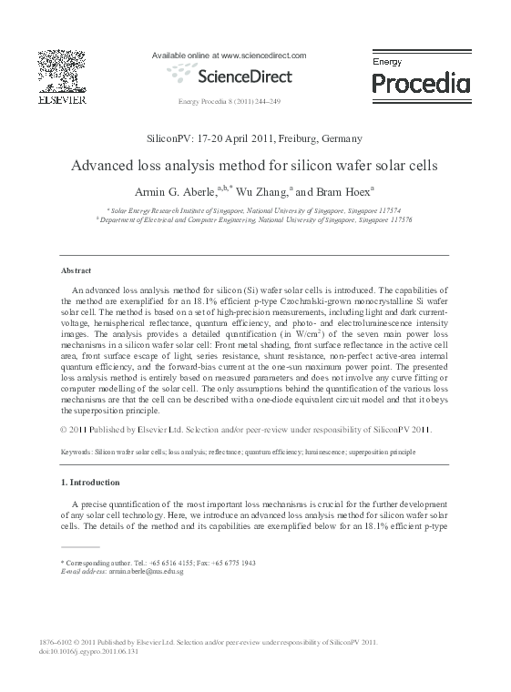 (PDF) Advanced loss analysis method for silicon wafer solar cells
