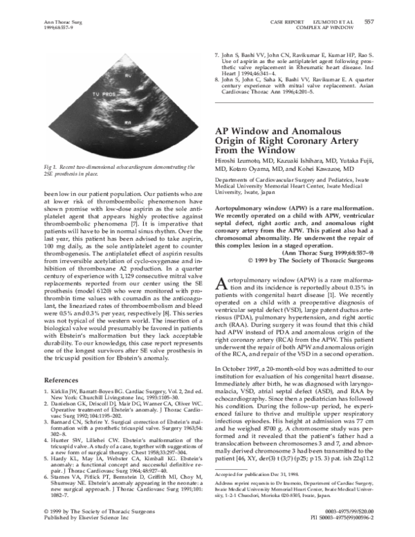 (PDF) Ap window and anomalous origin of right coronary artery from the ...