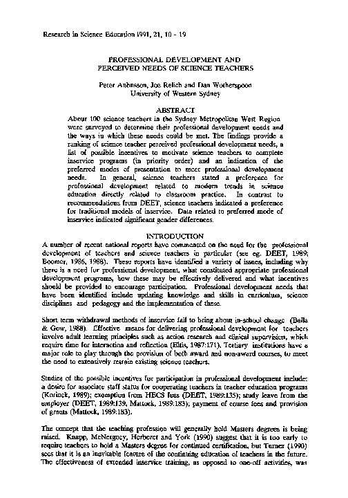 (PDF) Professional development and perceived needs of science teachers