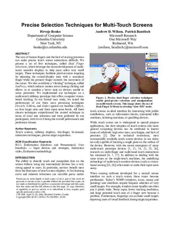 (PDF) Precise Selection Techniques For Multitouch Screens
