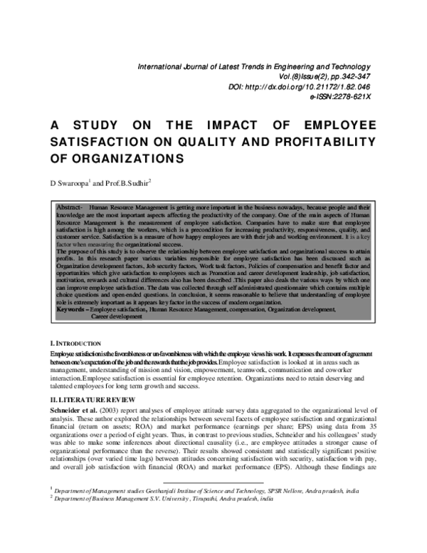 (PDF) A STUDY ON THE IMPACT OF EMPLOYEE SATISFACTION ON QUALITY AND ...