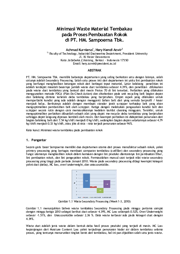 Pdf Minimasi Waste Material Tembakau Pada Proses Pembuatan Rokok Di Pt Hm Sampoerna Tbk Hery H Azwir Academia Edu