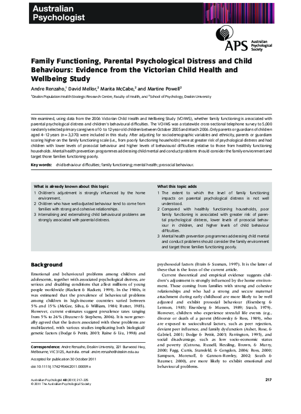 (PDF) Family Functioning, Parental Psychological Distress and Child ...