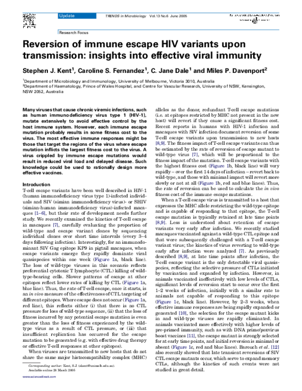 (PDF) Reversion of immune escape HIV variants upon transmission ...