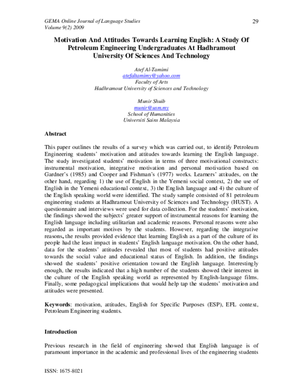(PDF) Motivation and attitudes towards learning English: A study of ...