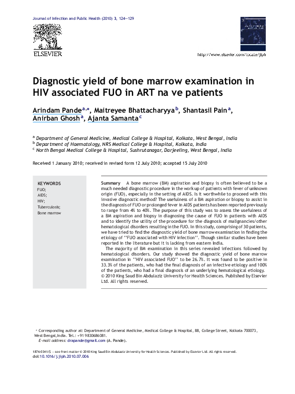 (PDF) Diagnostic yield of bone marrow examination in HIV associated FUO ...