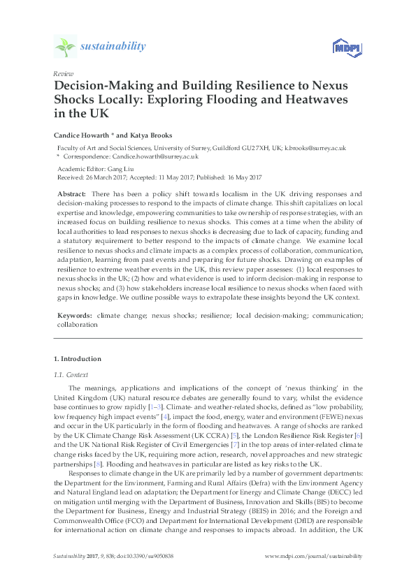 (PDF) DecisionMaking and Building Resilience to Nexus Shocks Locally