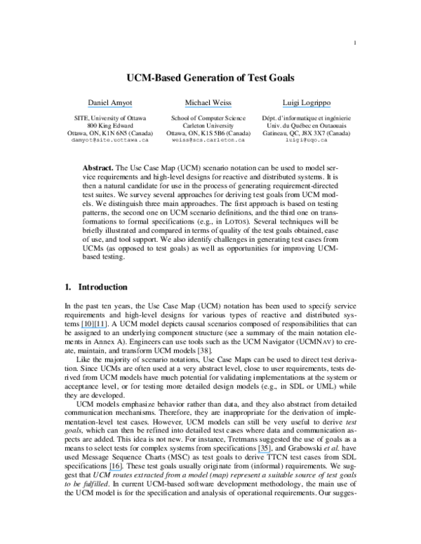 (PDF) UCM-based generation of test goals