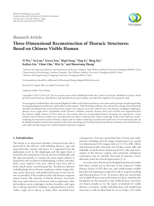 (PDF) Three-Dimensional Reconstruction of Thoracic Structures: Based on ...