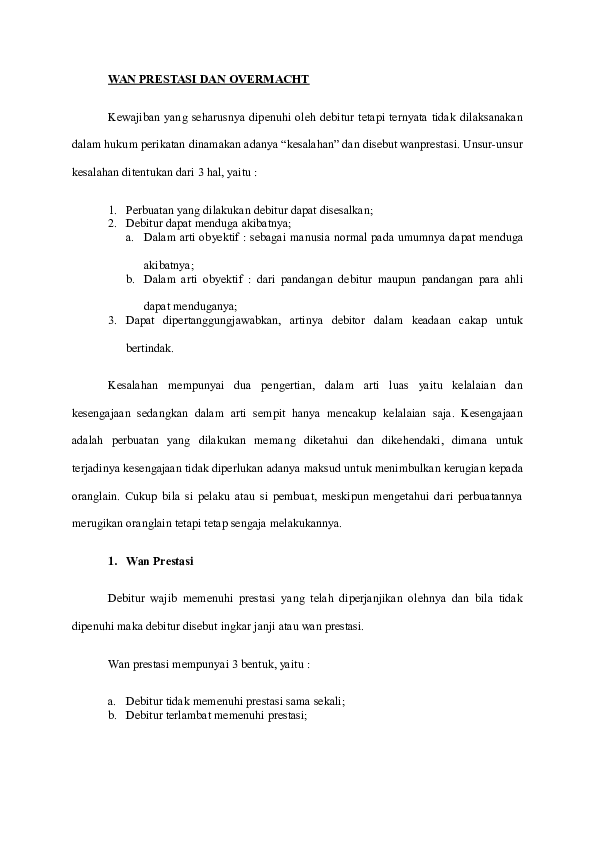 Doc Wan Prestasi Dan Overmacht Umaira Hayuning Anggayasti Academia Edu